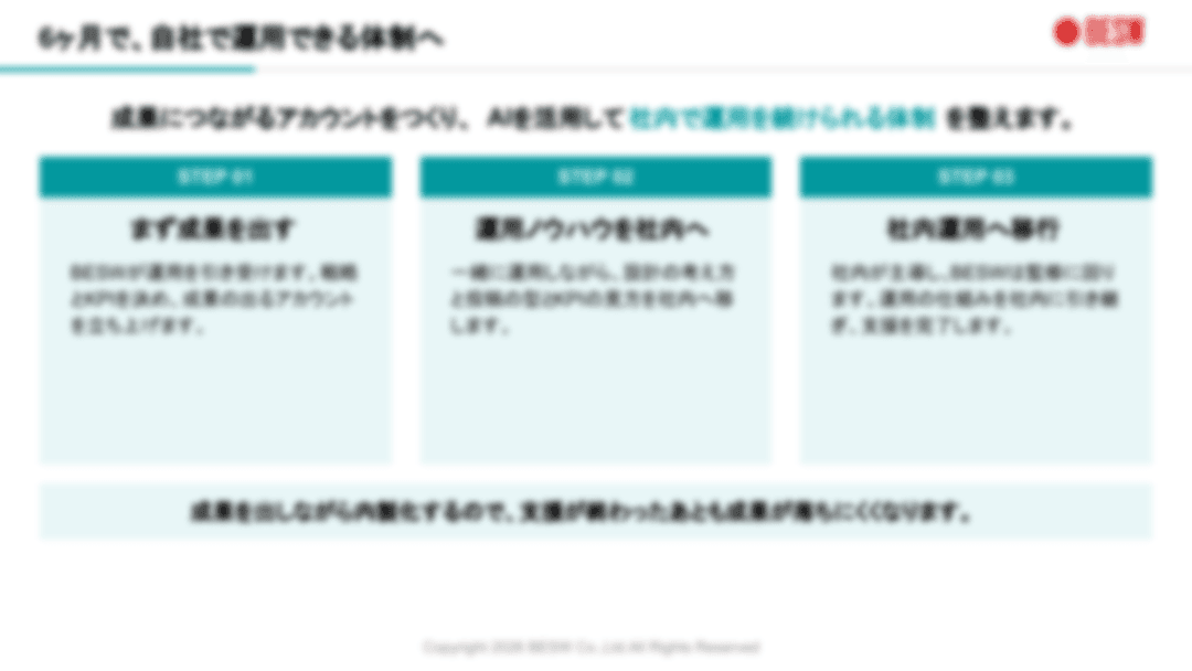 サービス資料 5ページ目：6ヶ月で、自社で運用できる体制へ